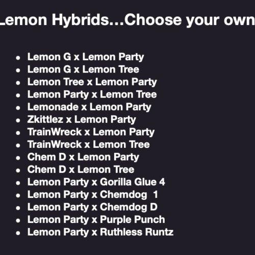 A list of lemons on a black background
